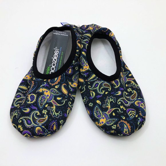 Snoozies Women's Stretch Comfort Skinnies Sketch Black & Purple Paisley Med 7/8 - Picture 1 of 6